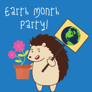 Hubert the Hedgehog holding an Earth sign and flower