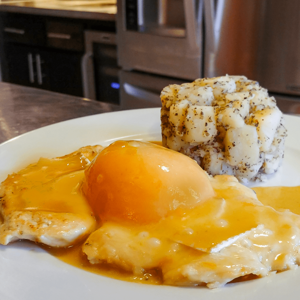 Chicken Breast with Peach, Brie and Swiss Cheese
